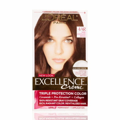 L’Oreal Paris Excellence Creme Permanent Hair Color, 4AR Dark Chocolate Brown, 100% Resistant Gray Coverage Hair Dye