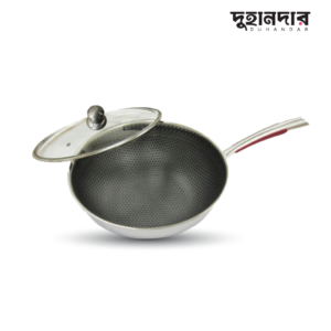 Stainless Steel Frying Pan with Lid, Stay Nonstick Hybrid (28cm)